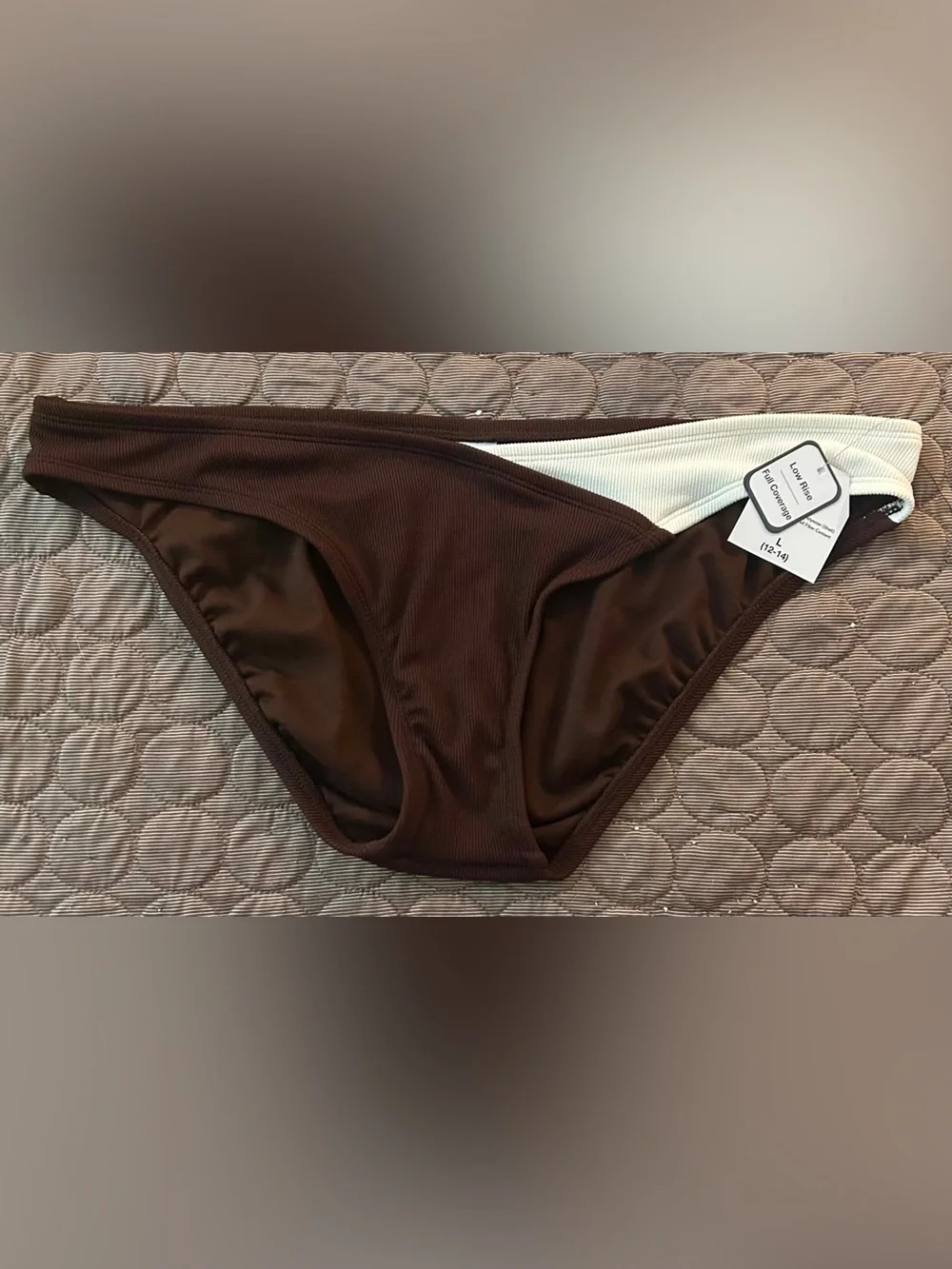 Time and Tru Brown Bikini Bottom with White Waistband